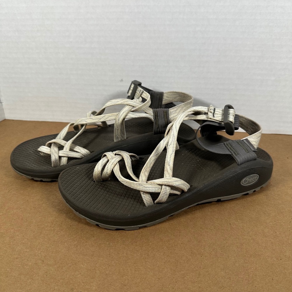 Chaco Z/Cloud 2 Sandals Womens 8 Gray Striped Good Strappy Toe Loop JCH108588